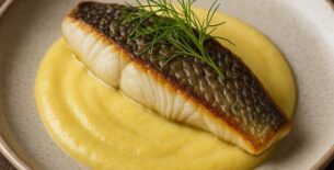 Ombrina in Padella con Crema di Finocchi e Zafferano