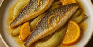 Ombrina Arrosto con Finocchi e Arance